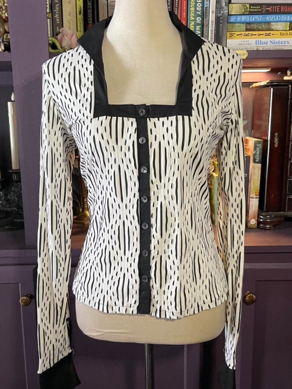 White Vintage Button Up Shirt with Unique Neckline